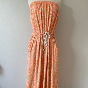Gap Orange Abstract  Strapless Tube Maxi Dress